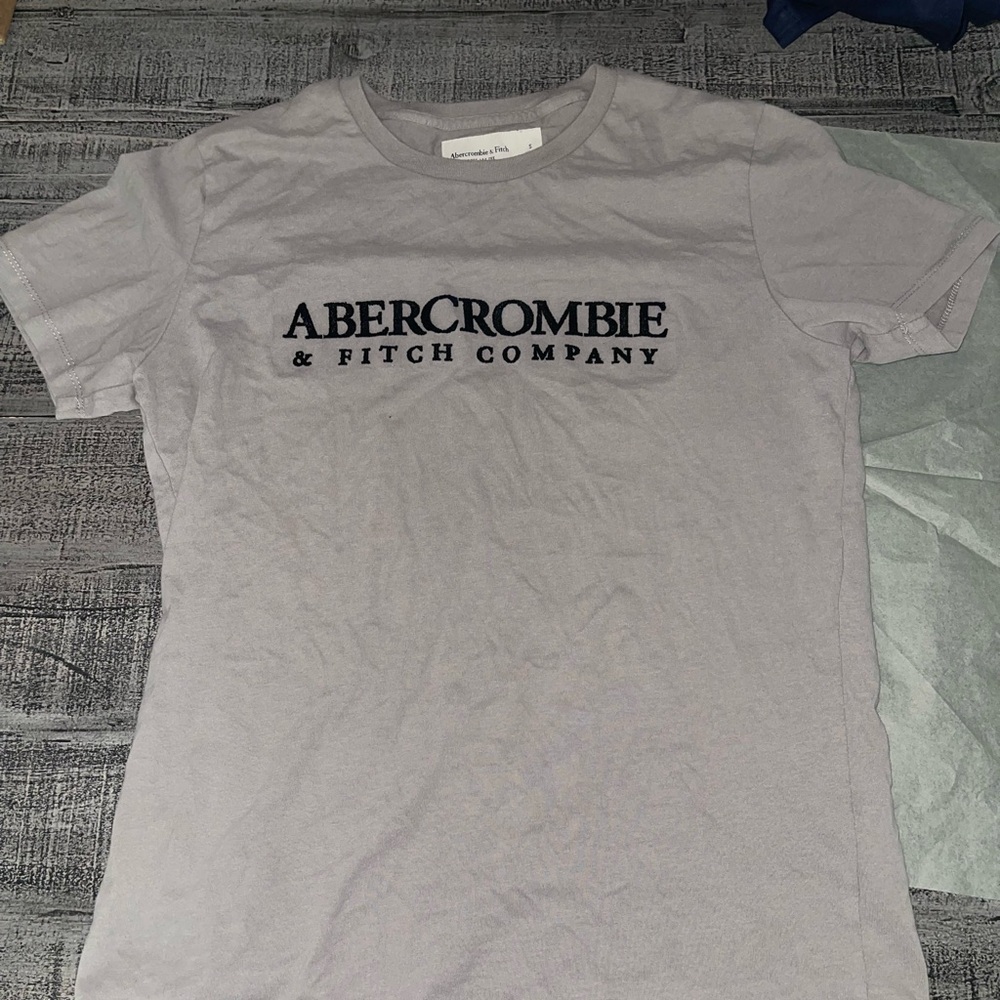 Abercrombie & Fitch Light Gray Logo Tee, Small, P2P 20.